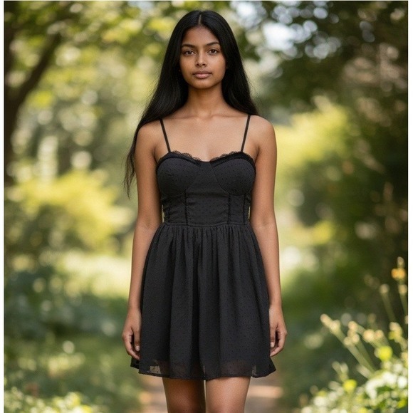 Band Of The Free Dresses & Skirts - Band of the Free Black Swiss Dot Corset Style Mini Dress Smocked Back Small